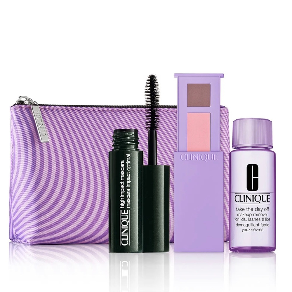 Clinique Cosmetics Bag and Deluxe Size Samples